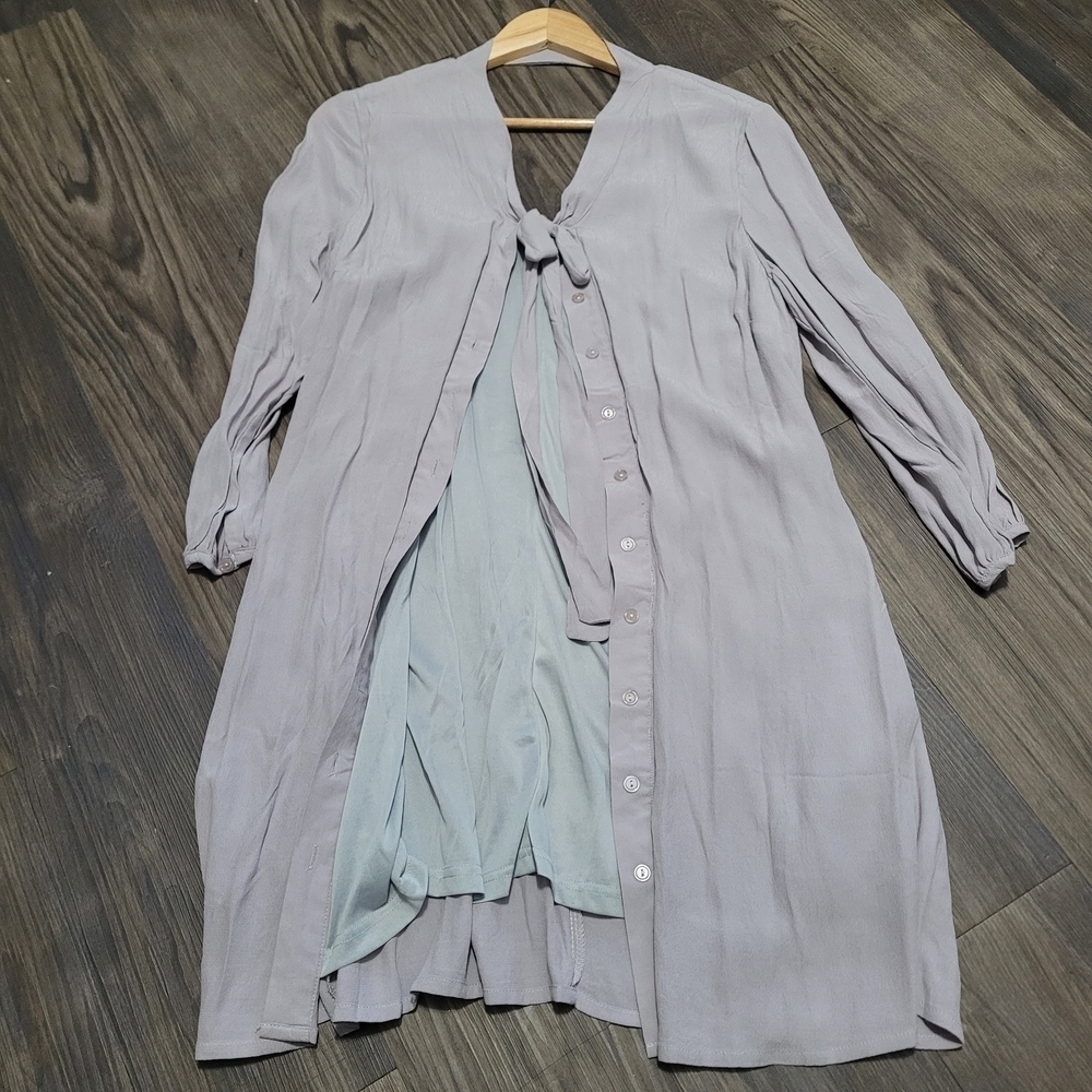 Gray Long-Sleeve Button-Up Dress